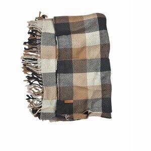 Coach Scarf Unisex Multicolor Plaid Fringe Wrap Muffler Logo Patch